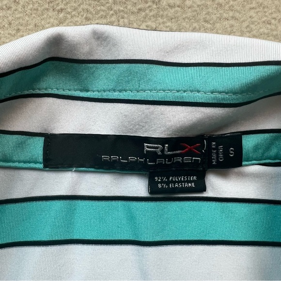 RLX Ralph Lauren Polo Shirt Mens Small Green White Striped Golf Performance - Picture 6 of 7